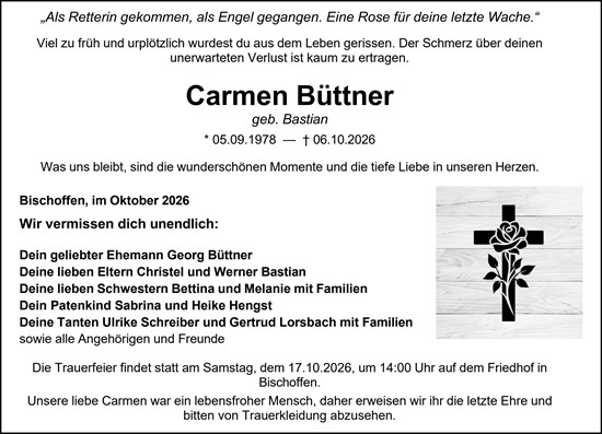 Traueranzeige von Carmen Büttner von Dill Block