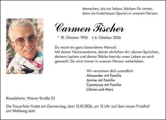 Traueranzeige von Carmen Tischer von Rüsselsheimer Echo