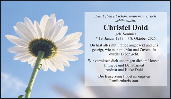 Traueranzeige von Christel Dold von Allgemeine Zeitung Mainz
