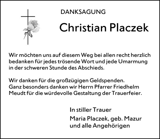 Traueranzeige von Christian Placzek von Hochheimer Zeitung
