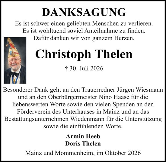 Traueranzeige von Christoph Thelen von Allgemeine Zeitung Mainz