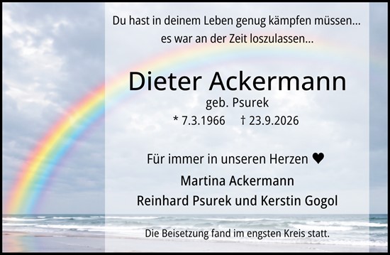 Traueranzeige von Dieter Ackermann von Rüsselsheimer Echo