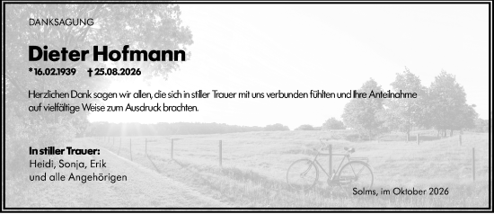 Traueranzeige von Dieter Hofmann von Wetzlarer Neue Zeitung