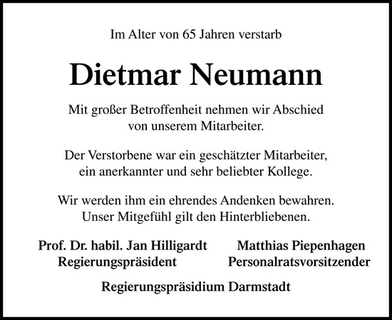 Traueranzeige von Dietmar Neumann von Darmstädter Echo