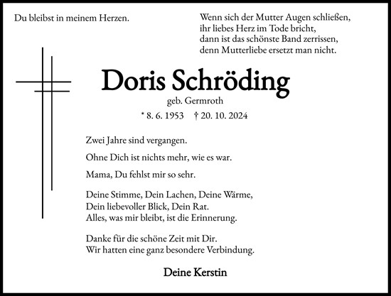 Traueranzeige von Doris Schröding von Wormser Zeitung