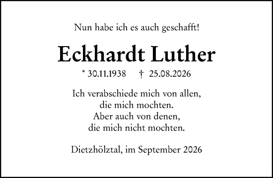 Traueranzeige von Eckhardt Luther von Dill Block