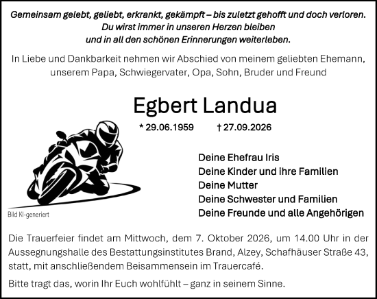 Traueranzeige von Egbert Landua von Allgemeine Zeitung Alzey