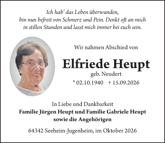 Traueranzeige von Elfriede Heupt von Darmstädter Echo