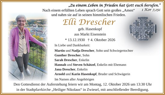 Traueranzeige von Ell Drescher von Allgemeine Zeitung Mainz