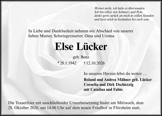 Traueranzeige von Else Lücker von Rüsselsheimer Echo