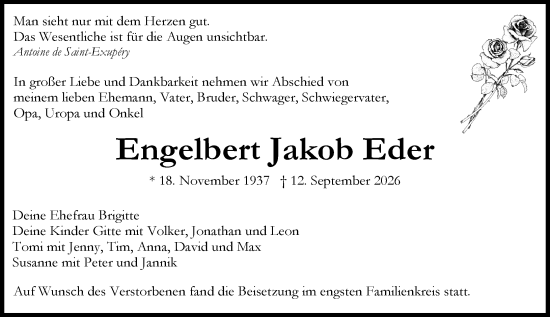 Traueranzeige von Engelbert Jakob Eder von Allgemeine Zeitung Mainz