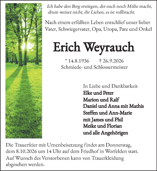 Traueranzeige von Erich Weyrauch von Groß-Gerauer Echo