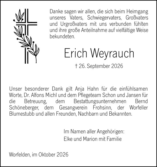 Traueranzeige von Erich Weyrauch von Groß-Gerauer Echo