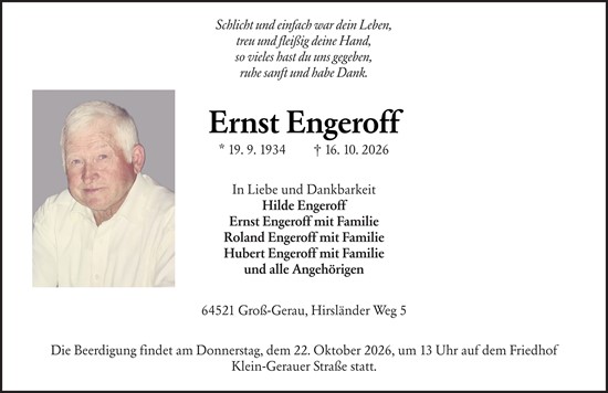 Traueranzeige von Ernst Engeroff von Groß-Gerauer Echo