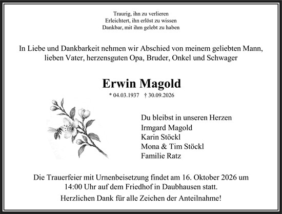 Traueranzeige von Erwin Magold von Wetzlarer Neue Zeitung