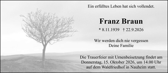 Traueranzeige von Franz Braun von Groß-Gerauer Echo
