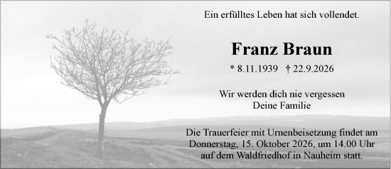 Traueranzeige von Franz Braun von Groß-Gerauer Echo