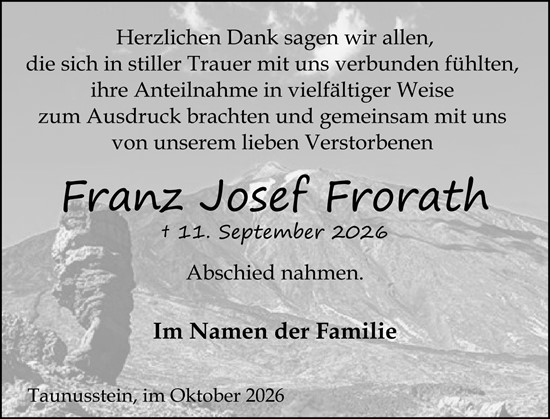 Traueranzeige von Franz Josef Frorath von Wiesbadener Kurier