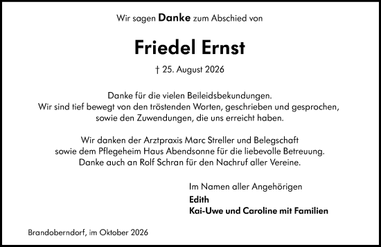 Traueranzeige von Friedel Ernst von Wetzlarer Neue Zeitung