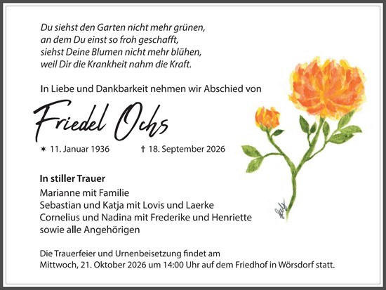 Traueranzeige von Friedel Ochs von Idsteiner Land/Untertaunus