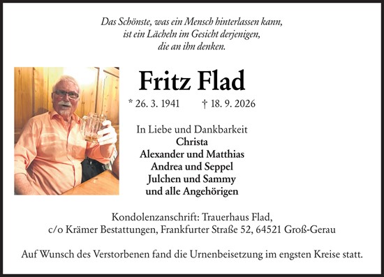 Traueranzeige von Fritz Flad von Groß-Gerauer Echo