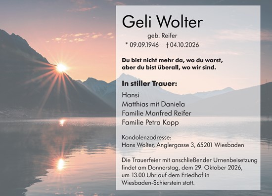 Traueranzeige von Geli Wolter von Wiesbadener Kurier