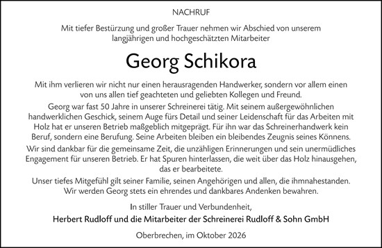 Traueranzeige von Georg Schikora von Nassauische Neue Presse