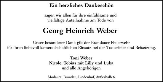 Traueranzeige von Georg Heinrich Weber von Darmstädter Echo