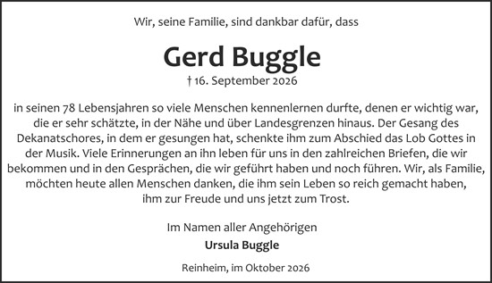 Traueranzeige von Gerd Buggle von Darmstädter Echo
