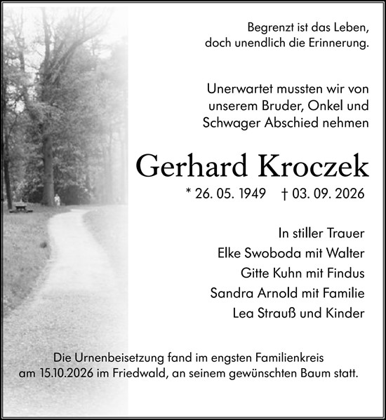 Traueranzeige von Gerhard Kroczek von Odenwälder Echo