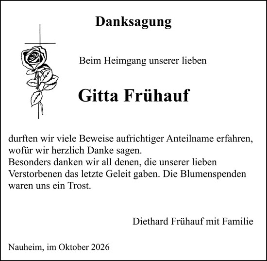 Traueranzeige von Gitta Frühauf von Rüsselsheimer Echo