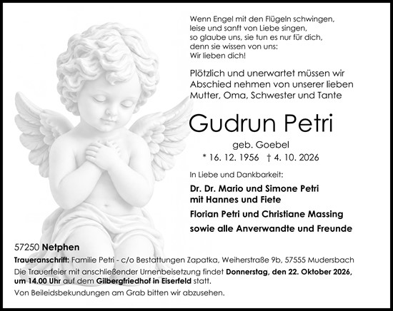 Traueranzeige von Gudrun Petri von Dill Block