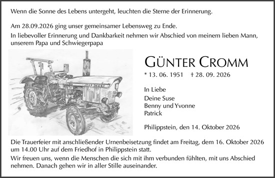 Traueranzeige von Günter Cromm von Wetzlarer Neue Zeitung