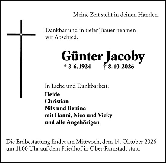 Traueranzeige von Günter Jacoby von Darmstädter Echo