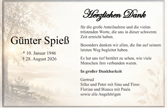 Traueranzeige von Günter Spieß von Wetzlarer Neue Zeitung
