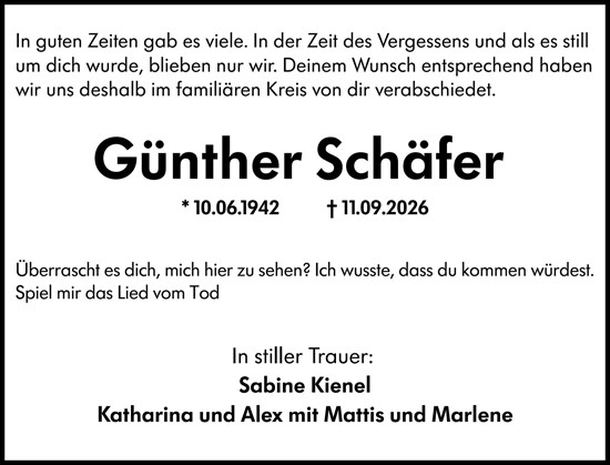 Traueranzeige von Günther Schäfer von Rüsselsheimer Echo