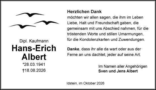 Traueranzeige von Hans-Erich Albert von Idsteiner Land/Untertaunus