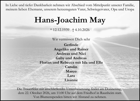 Traueranzeige von Hans-Joachim May von Rüsselsheimer Echo