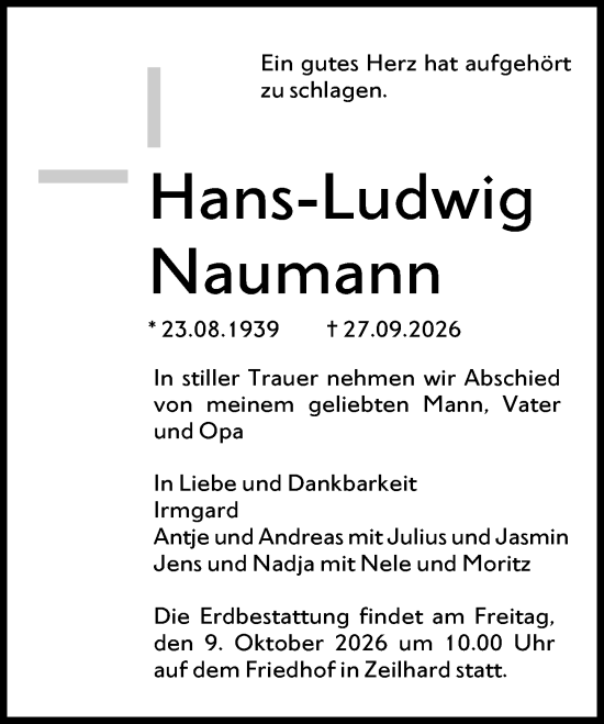 Traueranzeige von Hans-Ludwig Naumann von Darmstädter Echo