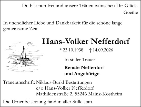 Traueranzeige von Hans-Volker Nefferdorf von Wiesbadener Kurier