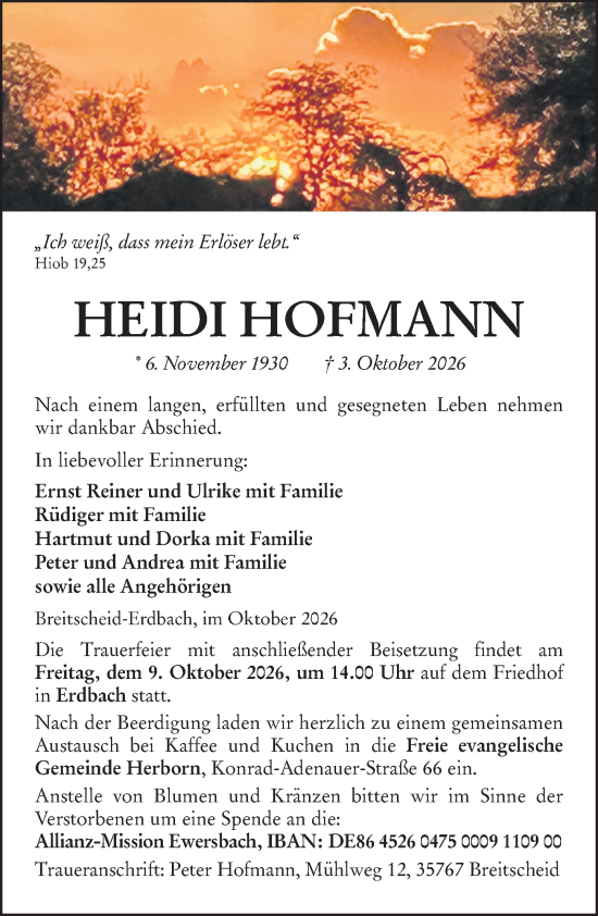 Traueranzeige von Heidi Hofmann von Dill Block