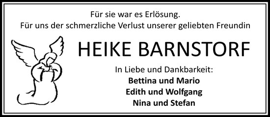 Traueranzeige von Heike Barnstorf von Allgemeine Zeitung Mainz