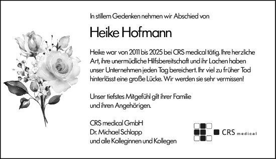 Traueranzeige von Heike Hofmann von Wetzlarer Neue Zeitung
