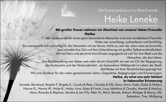 Traueranzeige von Heike Leneke von Idsteiner Land/Untertaunus
