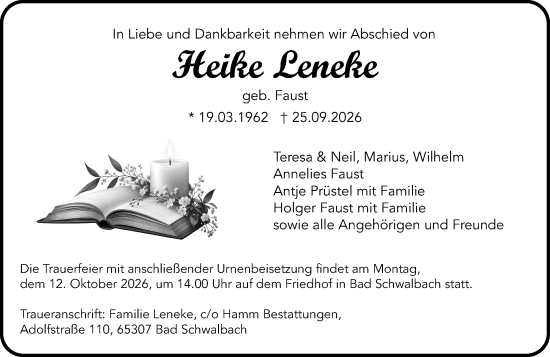 Traueranzeige von Heike Leneke von Idsteiner Land/Untertaunus