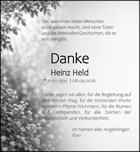 Traueranzeige von Heinz Held von Camberger Anzeiger