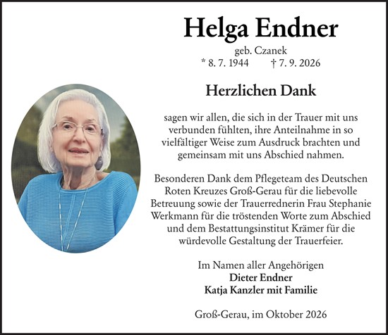 Traueranzeige von Helga Endner von Groß-Gerauer Echo