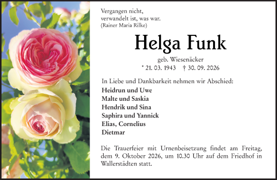 Traueranzeige von Helga Funk von Groß-Gerauer Echo
