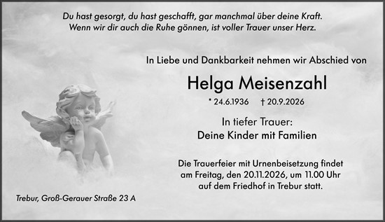 Traueranzeige von Helga Meisenzahl von Rüsselsheimer Echo