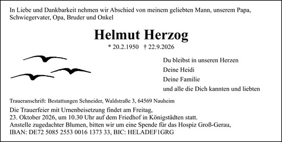 Traueranzeige von Helmut Herzog von Rüsselsheimer Echo